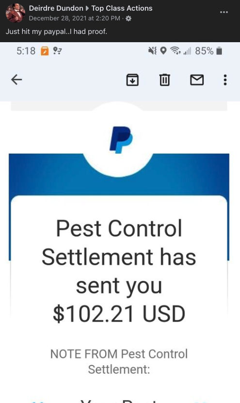 Pest Control settlement Payment 1