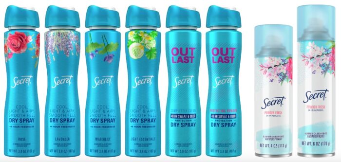 assortment of Secret aersol sprays