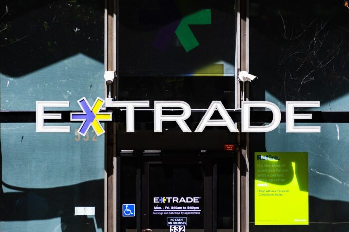 E*Trade logo at their downtown office;