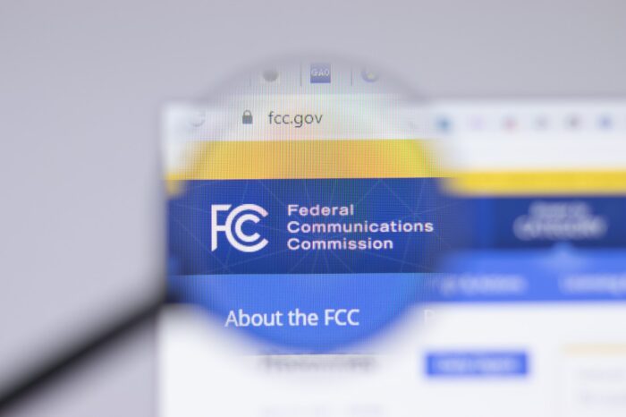 Federal Communications Commission FCC logo close-up on website page,