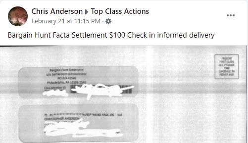 Bargain Hunt FB 2 class action settlement checks