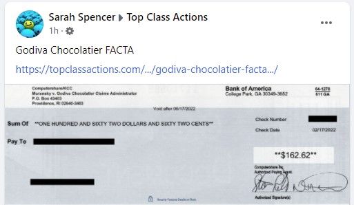 Godiva FB class action settlement checks