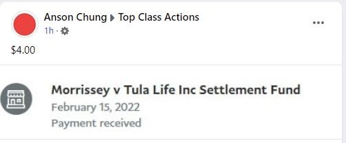 Tula Life FB class action settlement checks