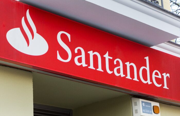 Santander logo on Santander bank office.