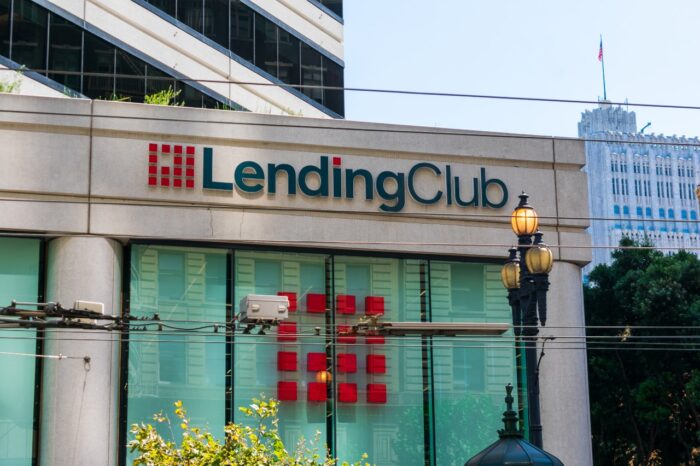 LendingClub sign and logo at company headquarters in Silicon Valley.