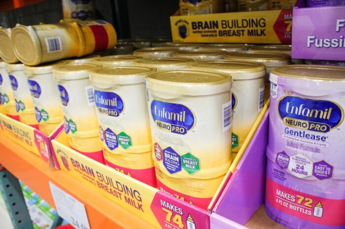 A view of several containers of Enfamil