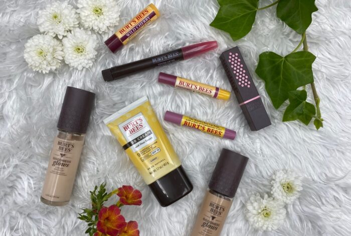 a variety of Burt’s Bees products on white background.