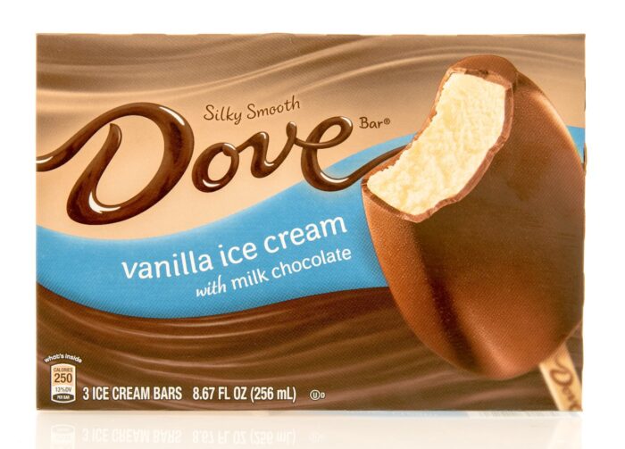 Package of Dove ice cream bars on an isolated background