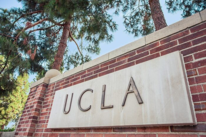 June 28, 2016: UCLA sign at the University of California, Los Angeles. UCLA is a public university located in Westwood