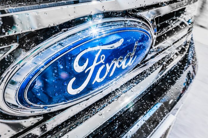 Front close up and focus sign of FORD