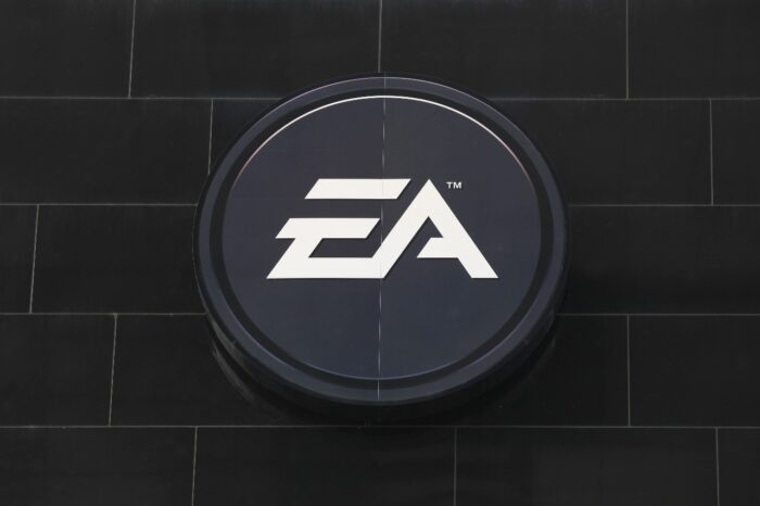Electronic Arts logo on a wall.
