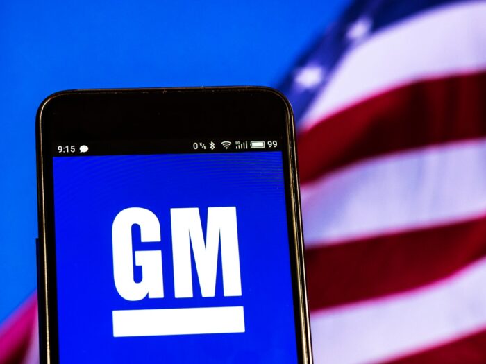 General Motors logo seen displayed on smart phone