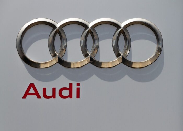 Shining logo of the Audi car company.