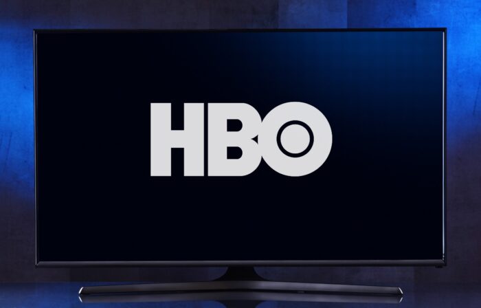 Flat-screen TV set displaying logo of HBO