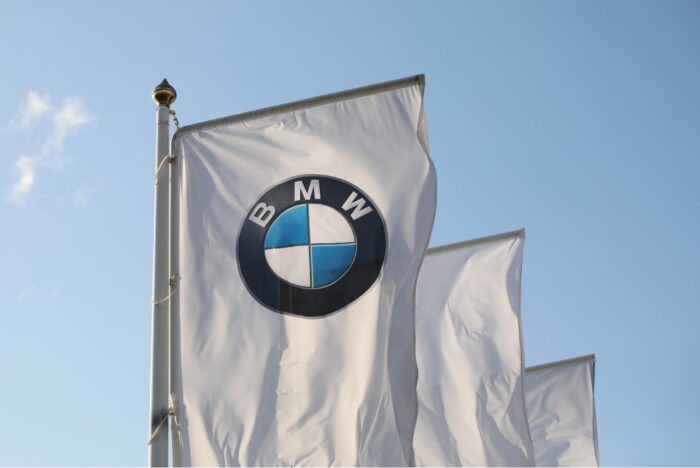 BMW flags at a BMW car dealership. Photo Jeppe Gustafsson