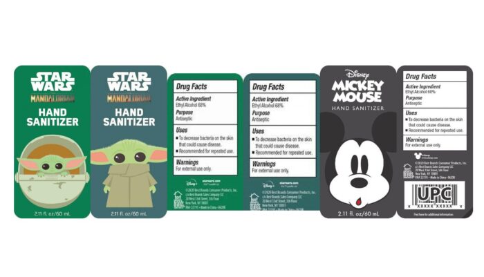 Mickey Mouse Hand Sanitizer Ethyl Alcohol 68% Due to Presence of Methanol and the Mandalorian Hand Sanitizer Ethyl Alcohol 68% Due to the Presence of Benzene