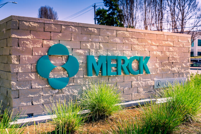 Close up of a corporate office building of Merck company Research Laboratories, an American pharmaceutical company headquartered in New Jersey