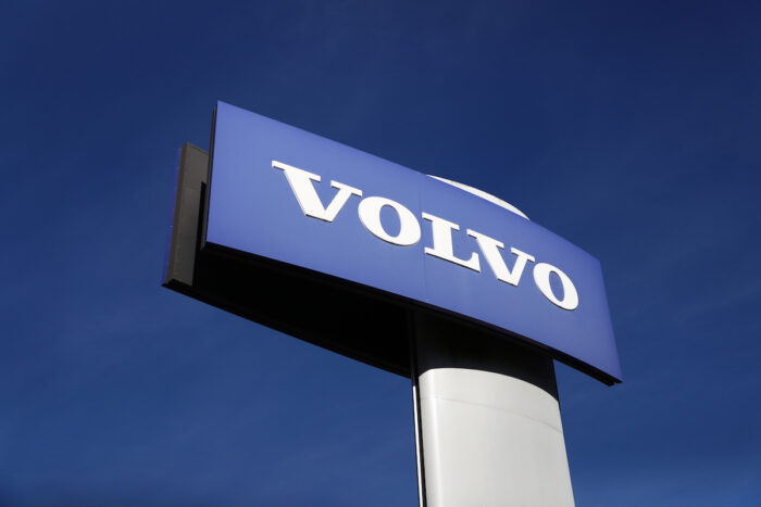 Volvo sign at a service facility.