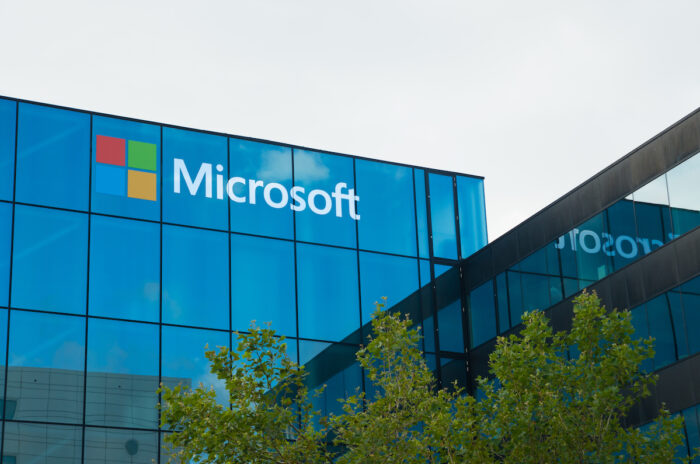 Microsoft logo on office building at amsterdam schiphol airport