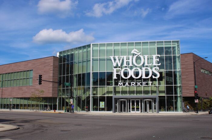 Whole Foods store facade in August 2017 in Chicago.