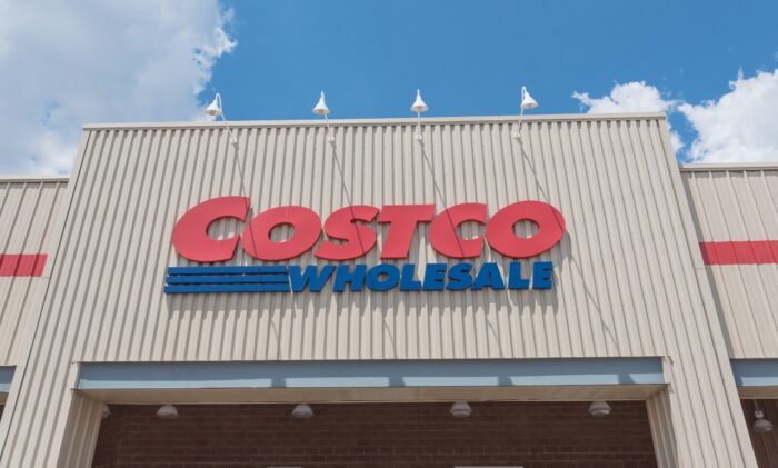 Close-up facade and logo of Costco storefront - costco lawsuit 2022, Costco 401(k) class action lawsuit, Costco ERISA settlement
