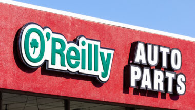Close up of O’Reilly Auto Parts signage.
