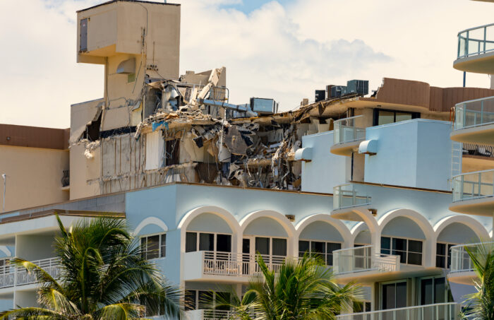 Debris remains at Champlain Towers Surfside Condominium after collapse.