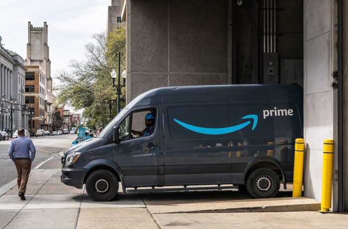 An Amazon Prime delivery van in downtown New Orleans, Louisiana.