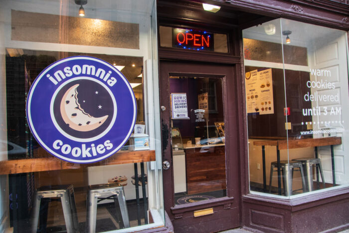 Exterior of a Insomnia Cookies store in Philadelphia, Pennsylvania - class action, ada