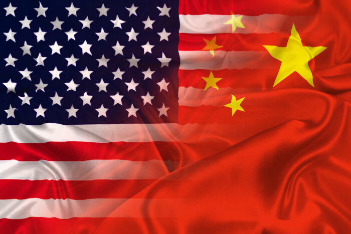 Two flags of USA and China.