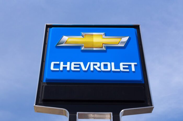 Chevrolet automobile dealership sign.