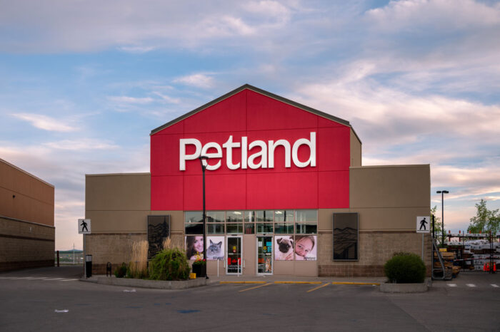 Exterior of a Petland store against a sunset sky - petland class action - unsolicited text messages