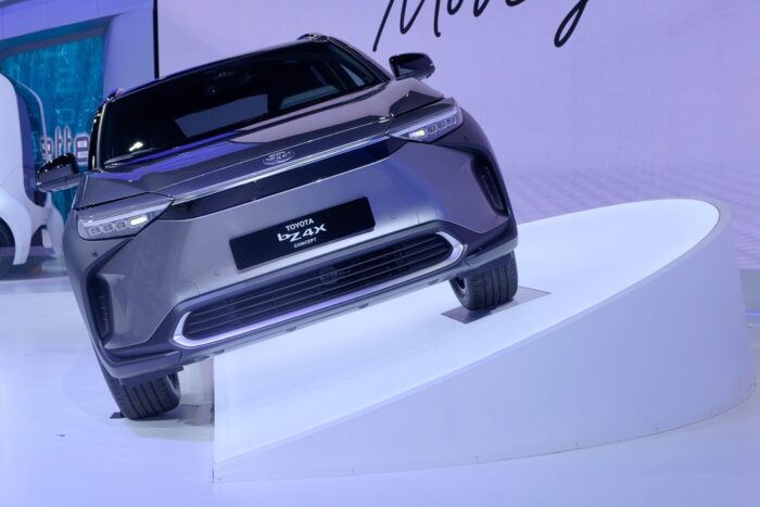 Toyota bz4x EV car concept on display.