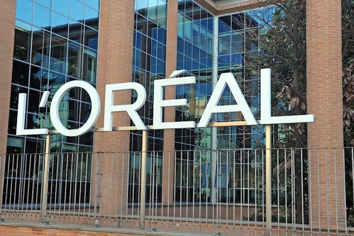 L’Oréal signage outside headquarters of l'oreal office.