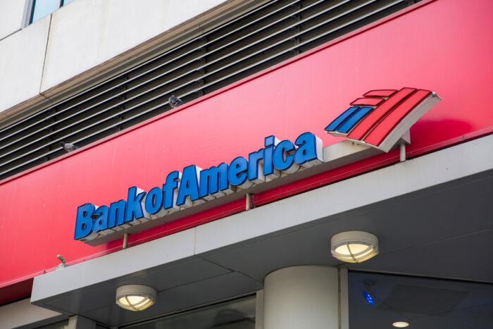 Detail of Bank of America office in New York.