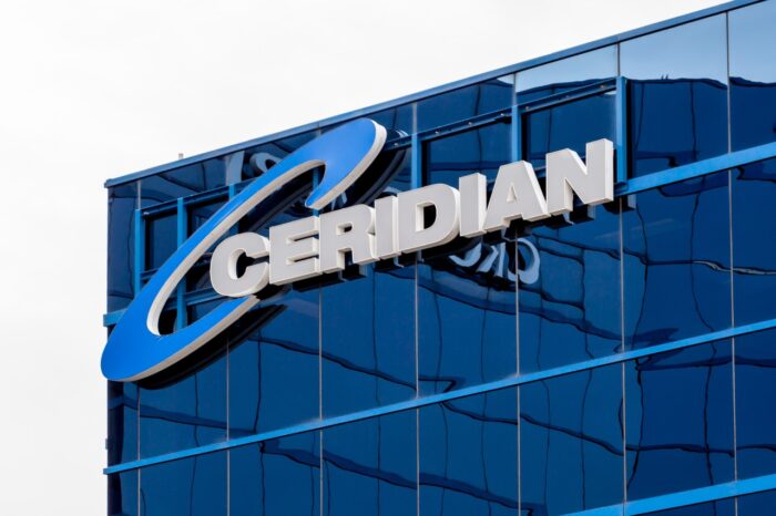 Sign reading "Ceridian" on the building of Ceridian HCM Inc., a provider of human resources software and services - bipa settlement, ceridian class action lawsuit