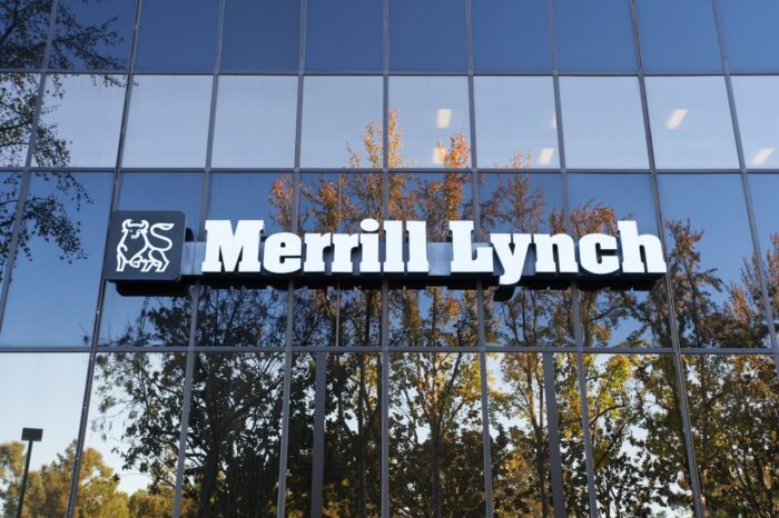 The Merrill Lynch sign is seen on the Triangle Building in San Jose, California.