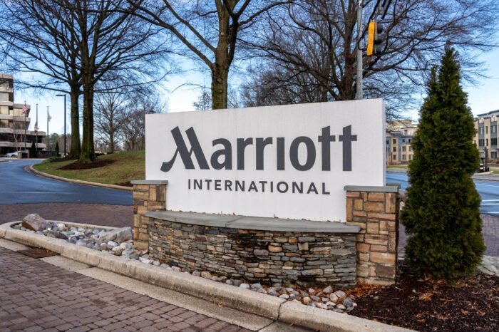 Sign outside of the headquarters of Marriott International, Inc. - severance package, marriott class action lawsuit