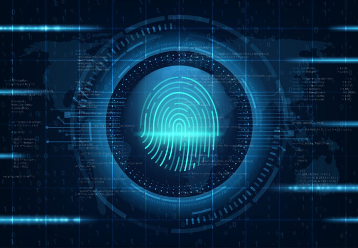 Authentication, identification, security access vector background, futuristic backdrop or SCI-FI wallpaper with fingerprint scanner, program code and neon motherboard traces - csl plasma settlement, Illinois Biometric Information Privacy Act, csl plasma class action lawsuit
