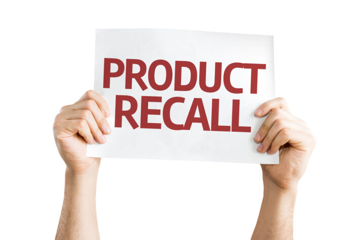 Product Recall card isolated on white background.