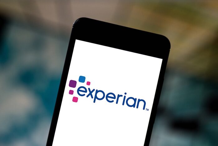 Close up of Experian logo on a smartphone screen.