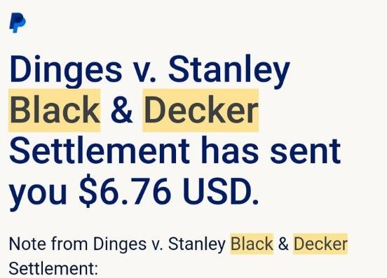 Black & Decker Dinges FB 7-26-22 settlement rebates