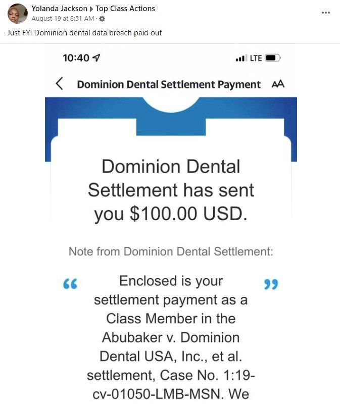 Dominion Data Breach FB 8-26-22 settlement rebates