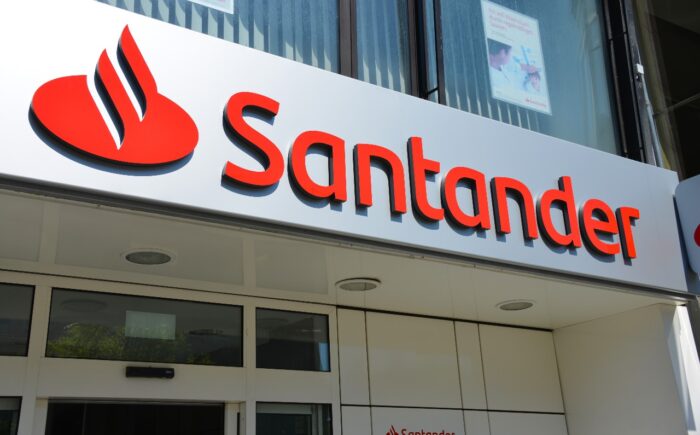 Logo of Santander on building, Santander Bank fees