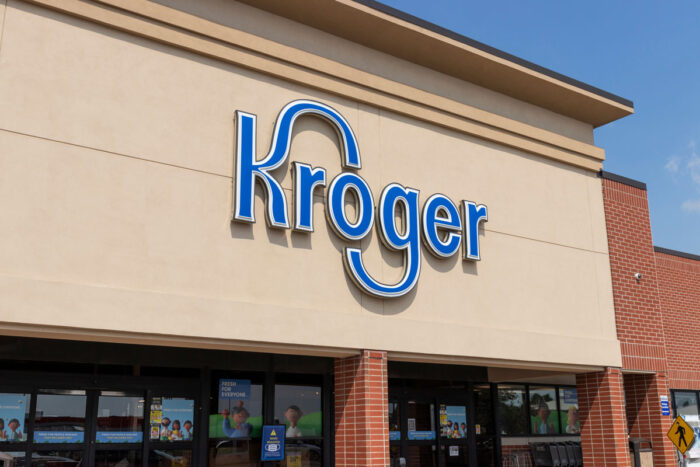 Exterior of a Kroger store against a blue sky - Kroger coffee creamer