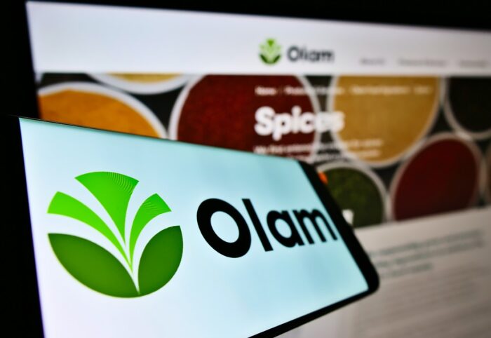 Mobile phone with logo of agribusiness company Olam International