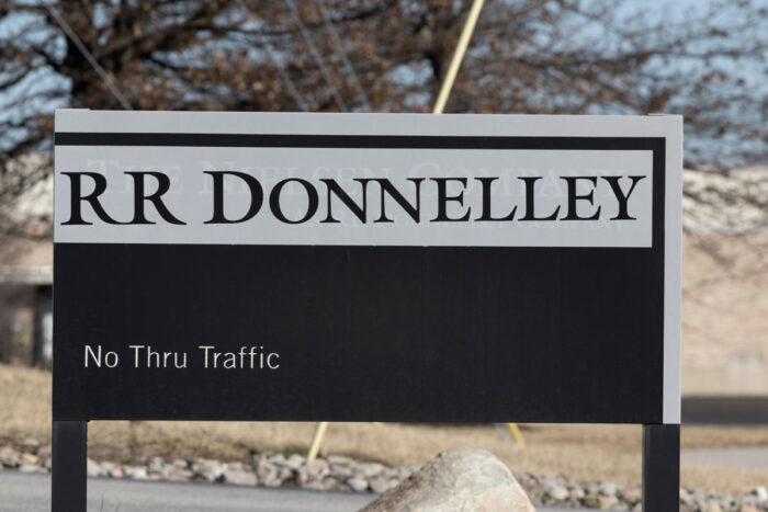 Close up of exterior R.R. Donnelley signage - data breach class action