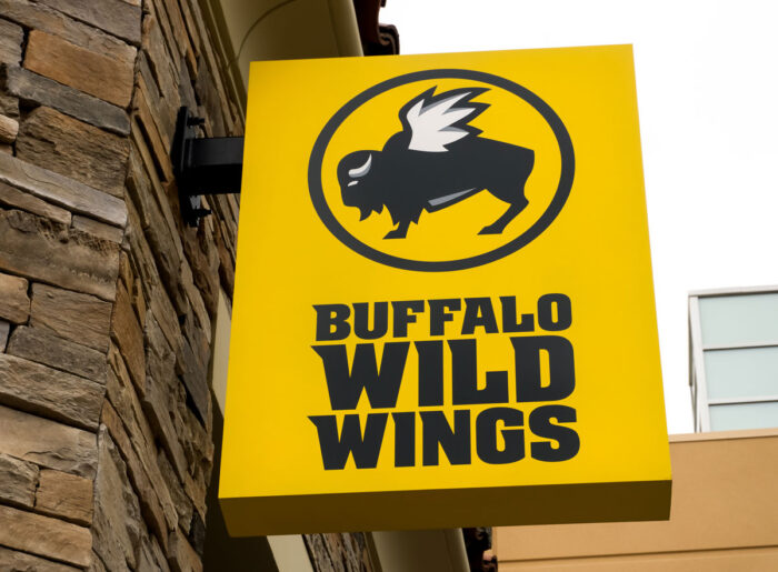 Close up of Buffalo Wild Wings signage.