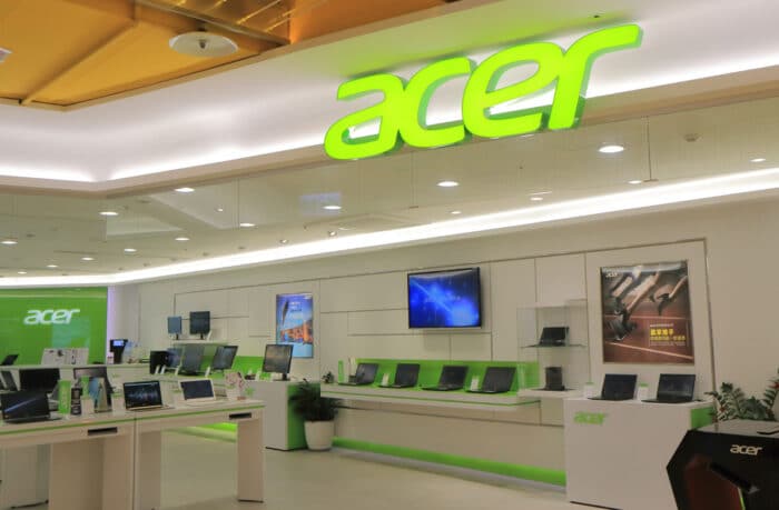 Interior of an Acer store inside of a shopping mall.