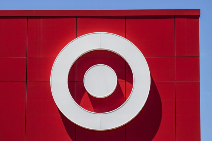 Close up of Target signage against a blue sky.